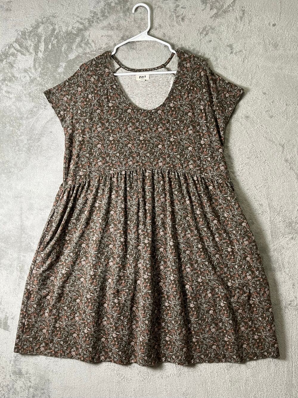 Pact Floral Organic Cotton Fit Flare Babydoll Dress Short Sleeve Size XL